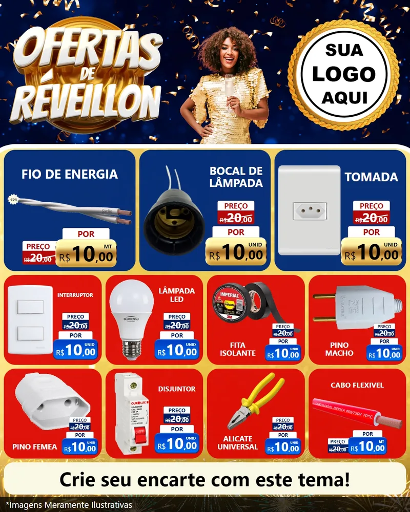 Modelo de Rede Social para Feed Instagram com o tema Ofertas de Réveillon para Materiais Elétricos