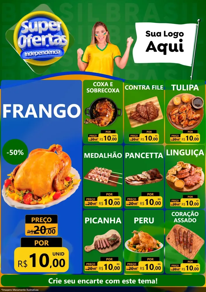 Modelo de Encarte para Encarte A4 Vertical com o tema Super Ofertas de Independência para Assados