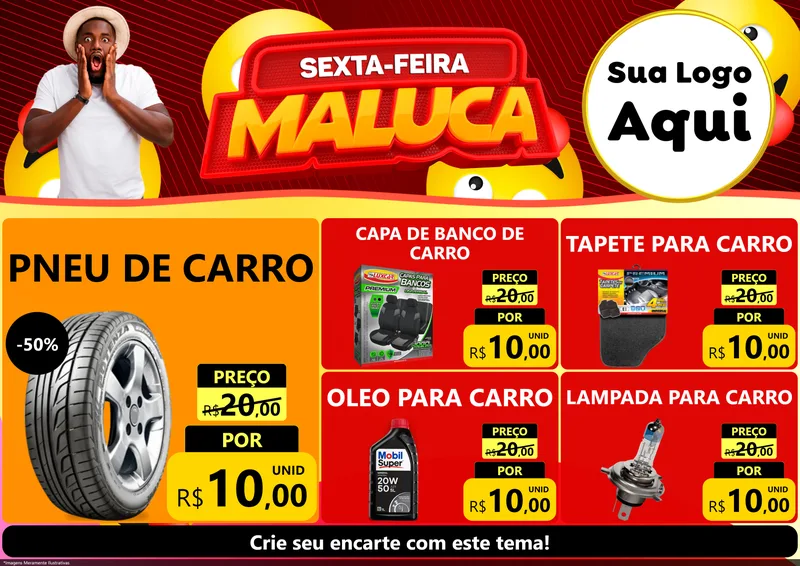 Modelo de Encarte para Encarte A4 Horizontal com o tema Sexta-feira Maluca para Auto peças