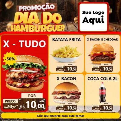 Modelo de Rede Social para Feed Facebook com o tema Promoção dia do Hamburguer para Hamburgueria