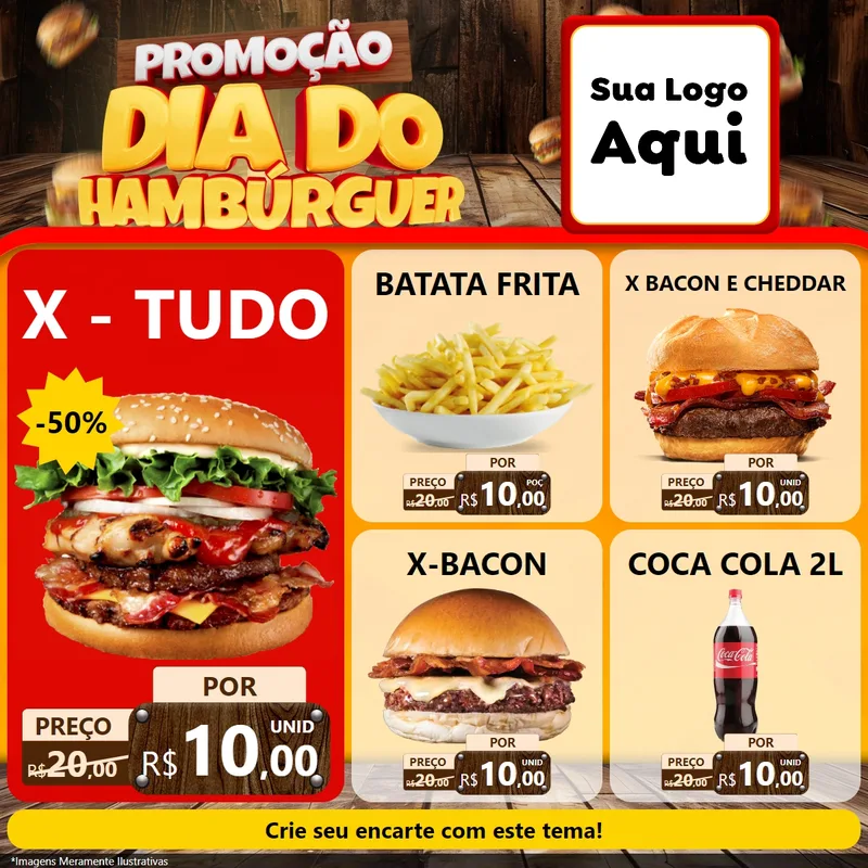 Modelo de Rede Social para Feed Facebook com o tema Promoção dia do Hamburguer para Hamburgueria