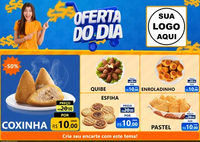 Modelo de Encarte para Encarte A4 Horizontal com o tema Oferta do Dia para Salgadaria