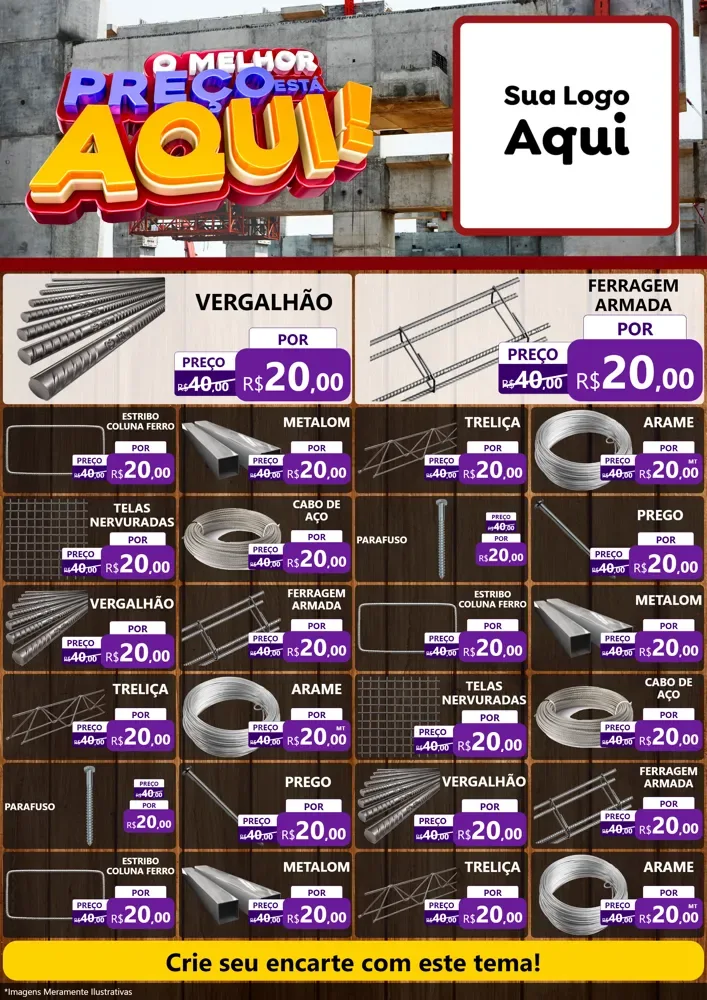 Modelo de Encarte para Encarte A4 Vertical com o tema O Melhor Preço Está Aqui - Construção para Ferragens