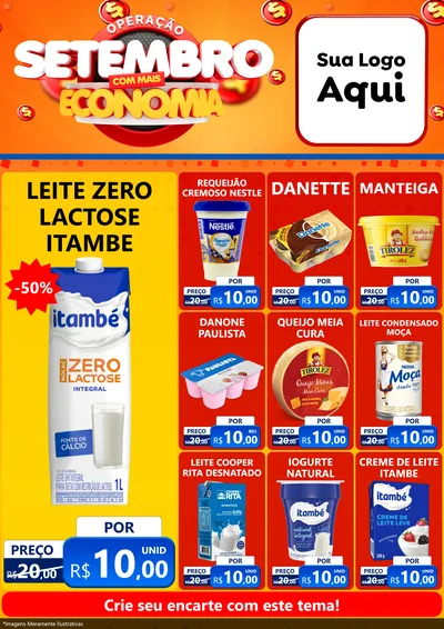 Modelo de Encarte para Encarte A4 Vertical com o tema Operação Setembro Com Muita Economia para Frios e Laticínios