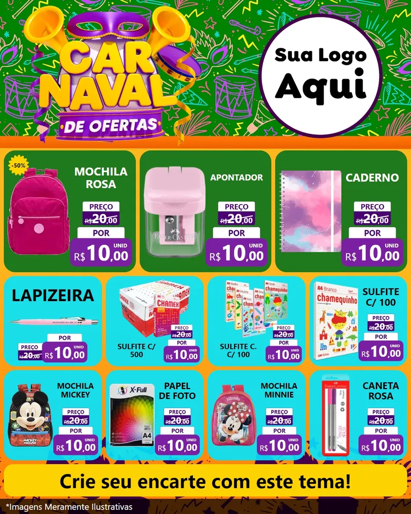 Modelo de Rede Social para Feed Instagram com o tema Carnaval de Ofertas para Papelaria