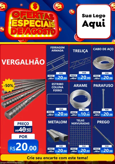 Modelo de Encarte para Encarte A4 Vertical com o tema Ofertas Especiais de Agosto para Ferragens