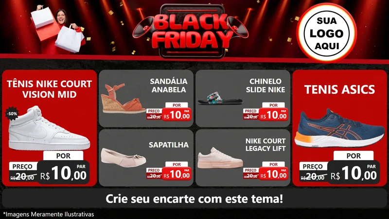 Modelo de TV para TV Horizontal com o tema Black Friday para Calçados