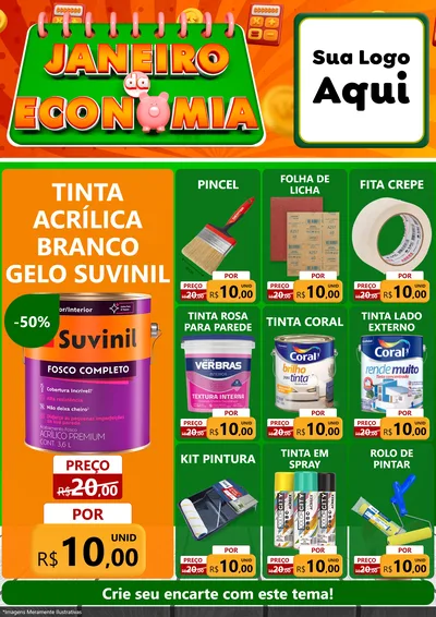 Modelo de Encarte para Encarte A4 Vertical com o tema Janeiro da Economia para Tintas e Ferramentas