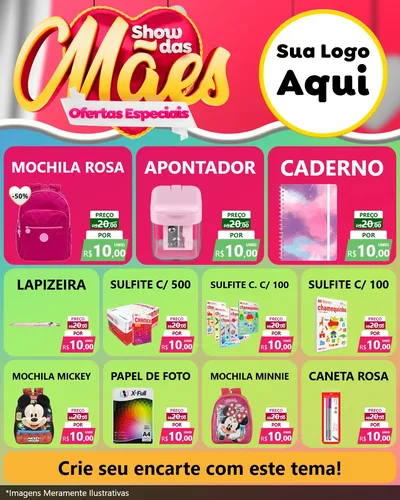 Modelo de Rede Social para Feed Instagram com o tema Show das Mães - Ofertas Especiais para Papelaria