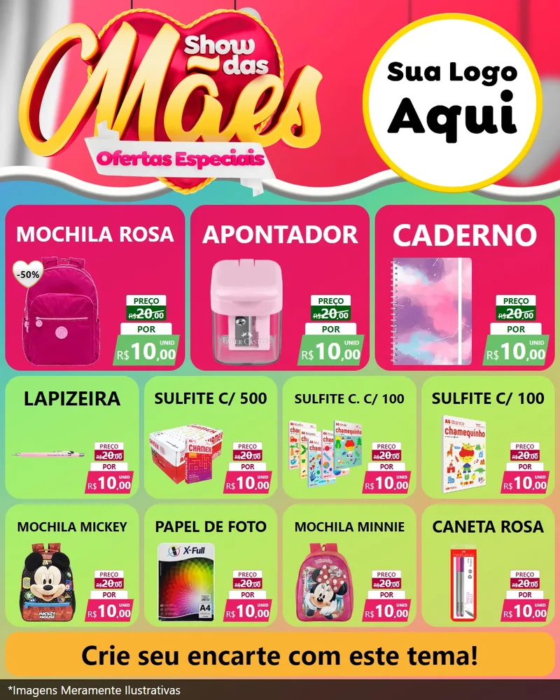 Modelo de Rede Social para Feed Instagram com o tema Show das Mães - Ofertas Especiais para Papelaria