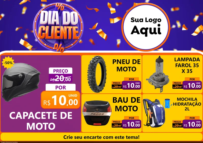 Modelo de Encarte para Encarte A4 Horizontal com o tema Dia do Cliente para Moto peças