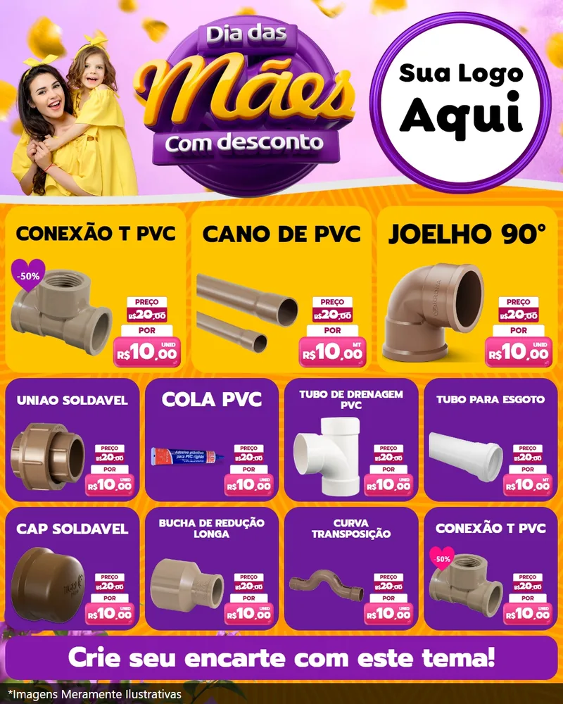 Modelo de Rede Social para Feed Instagram com o tema Dia das Mães com Desconto para Tubos e conexões
