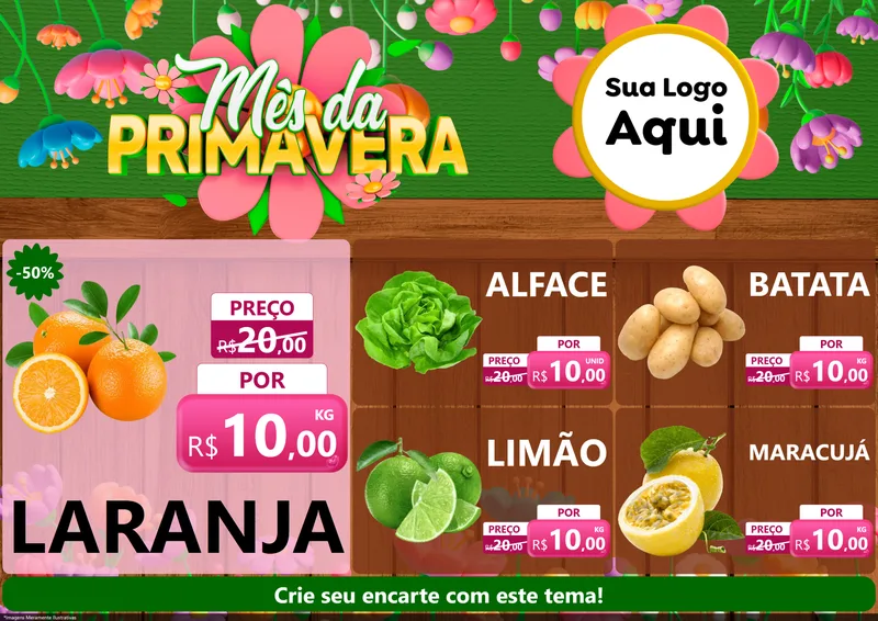 Modelo de Encarte para Encarte A4 Horizontal com o tema Mês da Primavera para Hortifrúti