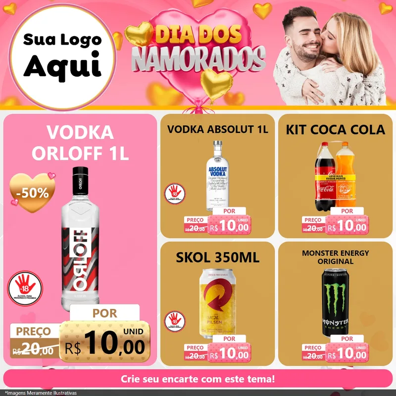 Modelo de Rede Social para Feed Facebook com o tema Dia dos Namorados para Distribuidora de bebidas