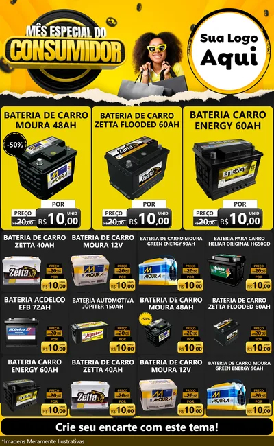 Modelo de Encarte para Encarte Grande com o tema Mês Especial do Consumidor para Baterias Elétricas