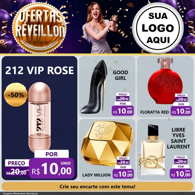 Modelo de Rede Social para Feed Facebook com o tema Ofertas de Réveillon para Perfumes