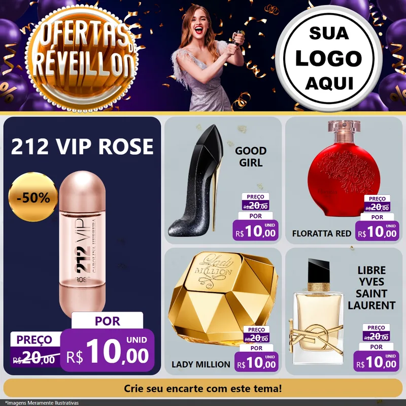Modelo de Rede Social para Feed Facebook com o tema Ofertas de Réveillon para Perfumes