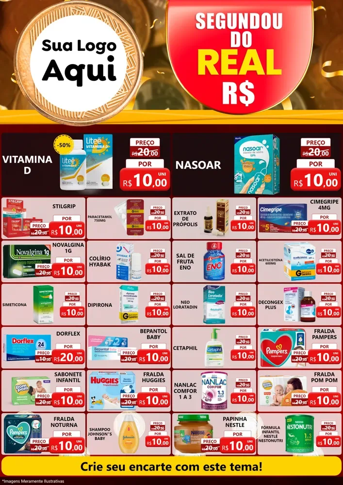 Modelo de Encarte para Encarte A4 Vertical com o tema Segundou do Real para Farmácia