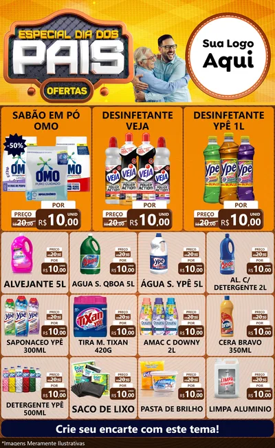 Modelo de Encarte para Encarte Grande com o tema Especial Dia dos Pais para Produtos de Limpeza