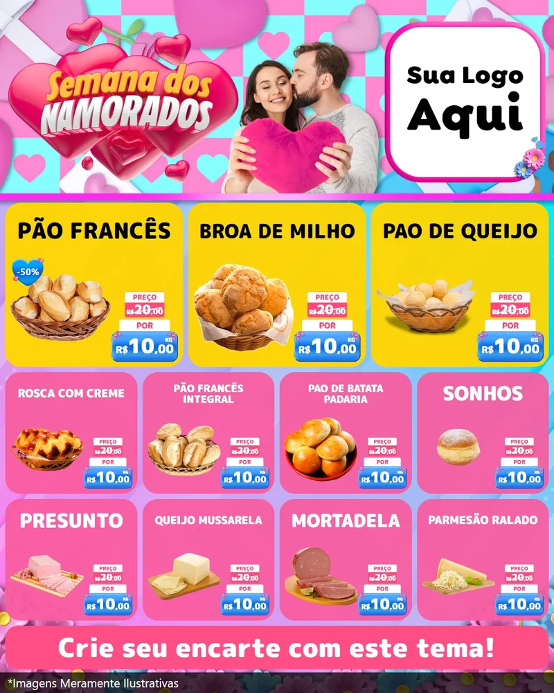 Modelo de Rede Social para Feed Instagram com o tema Semana dos Namorados para Padaria