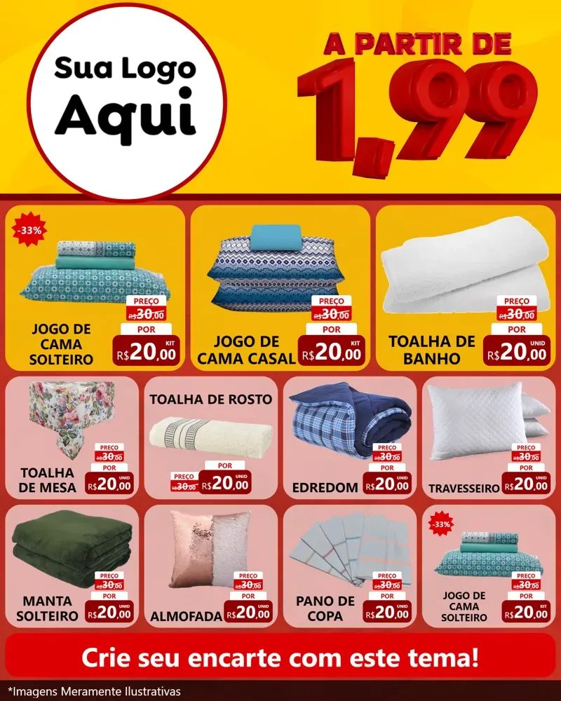 Modelo de Rede Social para Feed Instagram com o tema A Partir de Um e Noventa e Nove - 1,99 para Cama, Mesa e Banho