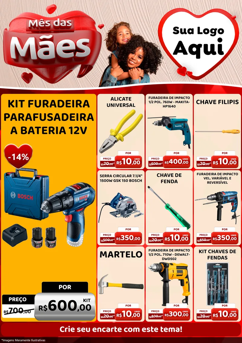Modelo de Encarte para Encarte A4 Vertical com o tema Mês das Mães para Maquinas e Ferramentas
