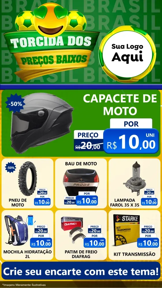 Modelo de Rede Social para Stories com o tema Torcida dos Preços Baixos - Copa para Moto peças