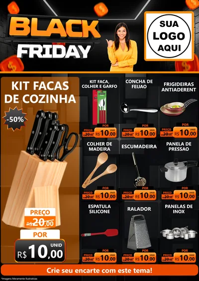 Modelo de Encarte para Encarte A4 Vertical com o tema Black Friday para Utilidades Domésticas