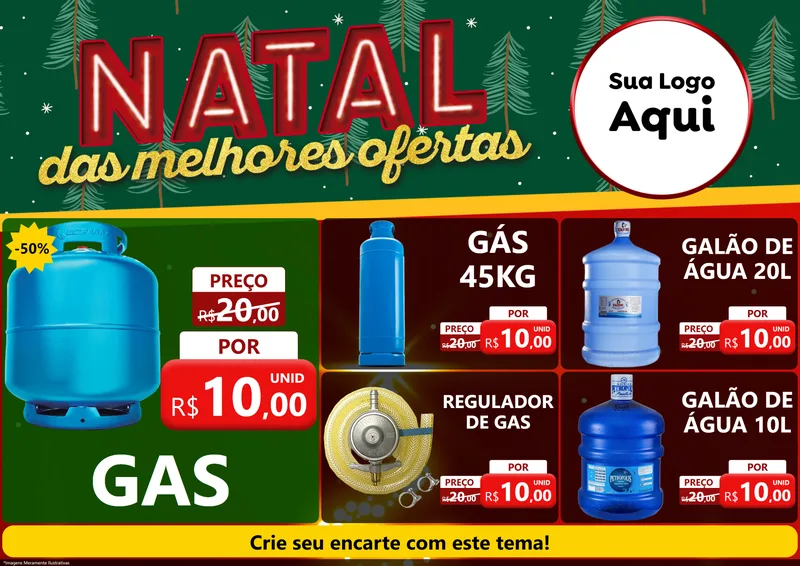 Modelo de Encarte para Encarte A4 Horizontal com o tema Natal das Melhores Ofertas para Água e gás