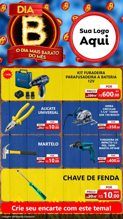 Modelo de TV para TV Vertical com o tema Dia B - O Dia Mais Barato Do Mês para Maquinas e Ferramentas