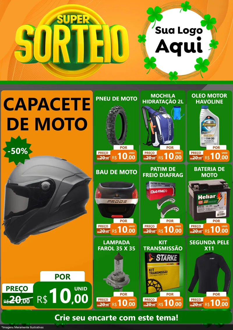 Modelo de Encarte para Encarte A4 Vertical com o tema Super Sorteio para Moto peças