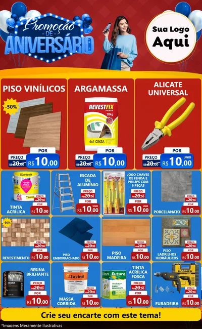 Modelo de Encarte para Encarte Grande com o tema Promoção de Aniversário para Material para Construção