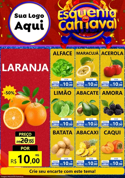 Modelo de Encarte para Encarte A4 Vertical com o tema Esquenta de Carnaval para Hortifrúti