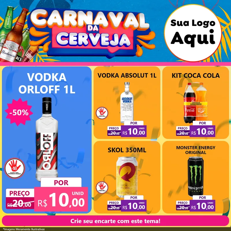 Modelo de Rede Social para Feed Facebook com o tema Carnaval da Cerveja para Distribuidora de bebidas