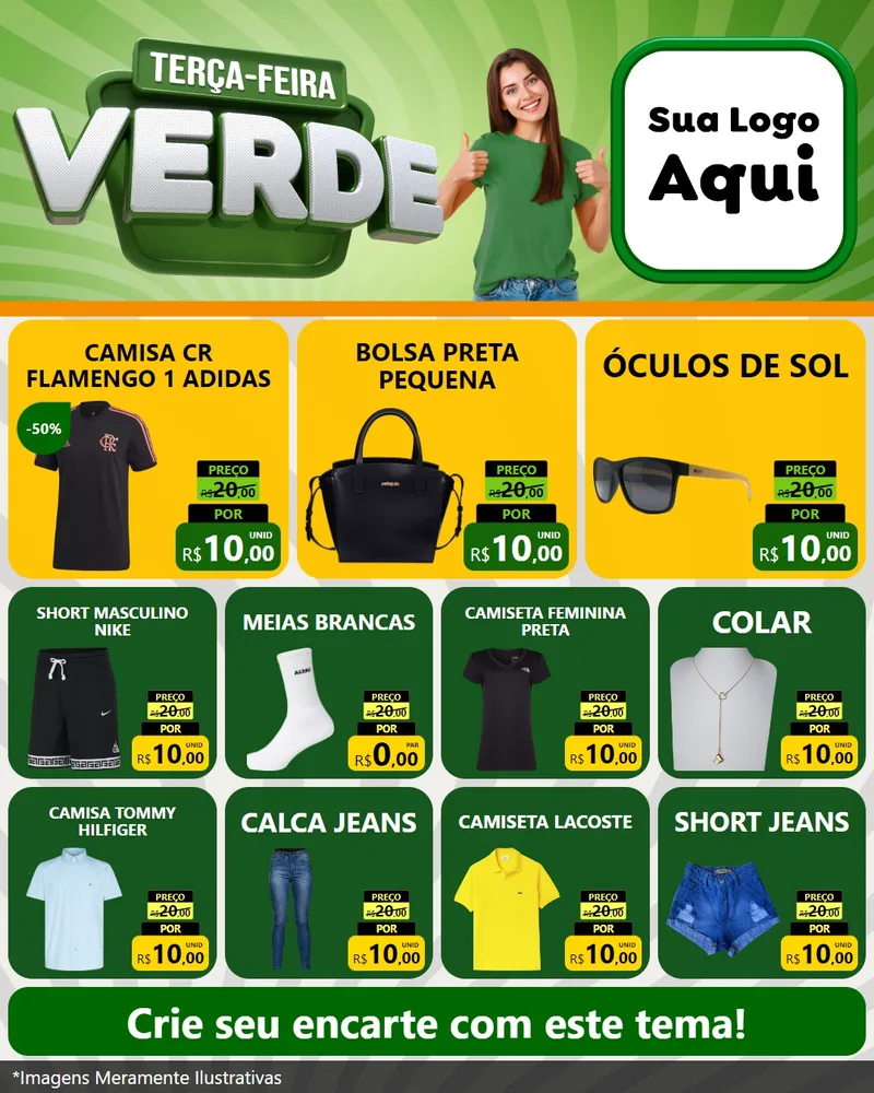 Modelo de Rede Social para Feed Instagram com o tema Terça - Feira Verde para Roupas e acessórios
