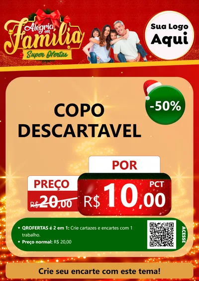 Modelo de Cartaz para Cartaz A4 Vertical com o tema Alegria em Família Super Ofertas - Natal para Embalagens