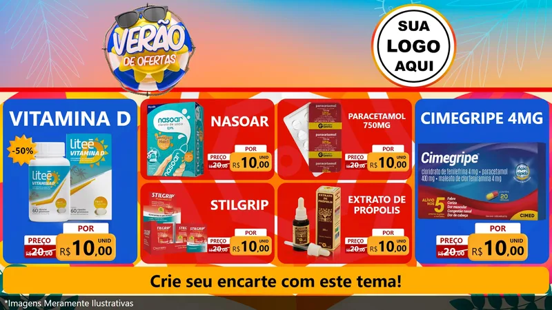 Modelo de TV para TV Horizontal com o tema Verão de Ofertas para Farmácia