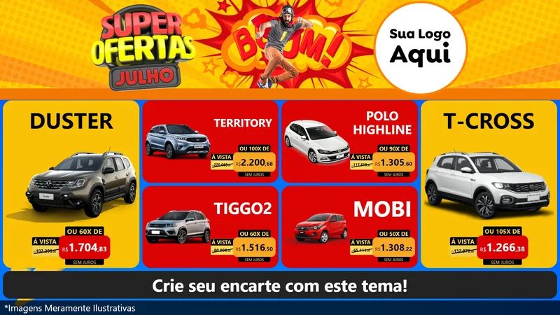 Modelo de TV para TV Horizontal com o tema Super Ofertas Julho para Concessionaria de Carros