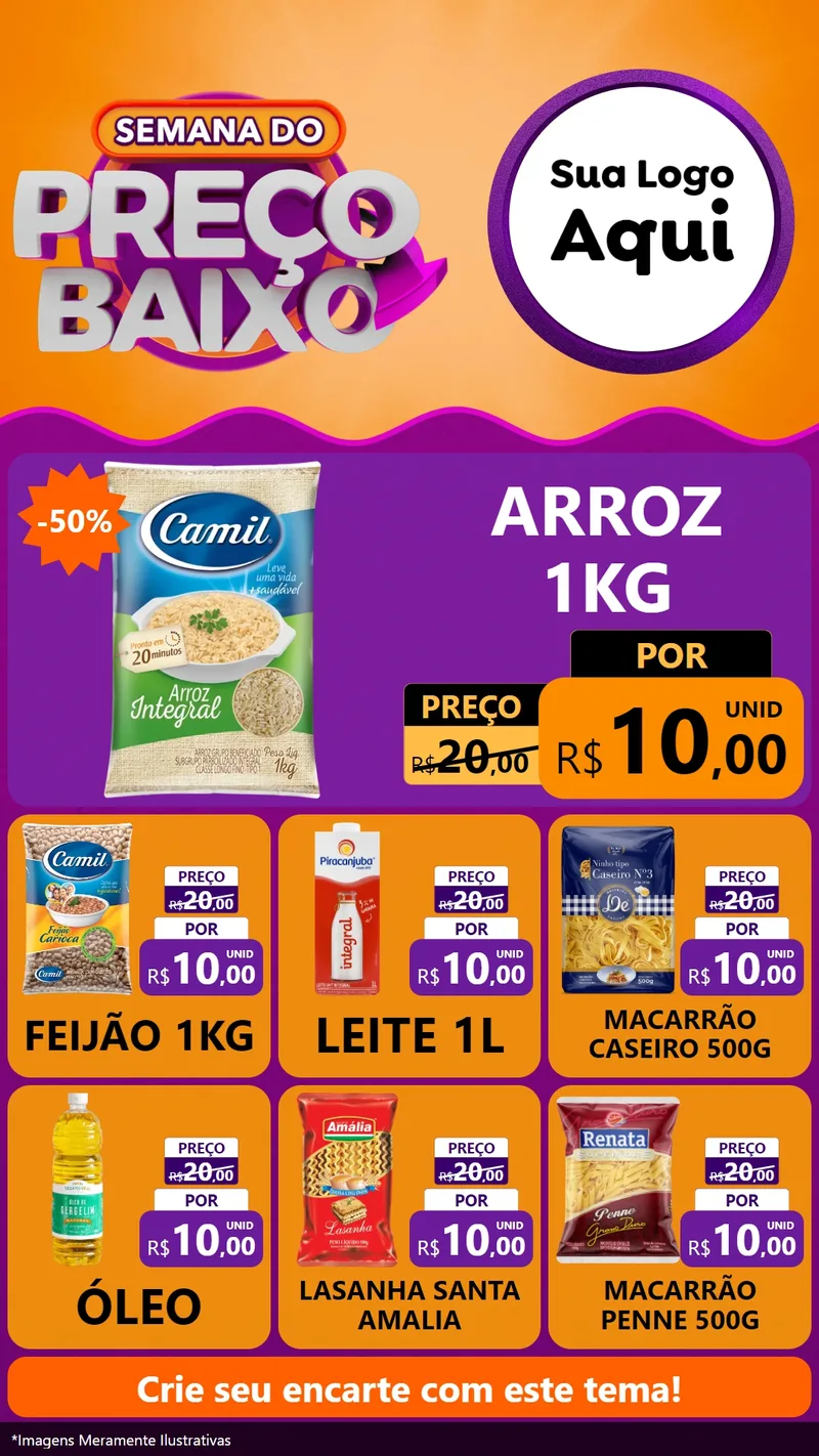 Modelo de Rede Social para Stories com o tema Semana do Preço Baixo para Supermercado