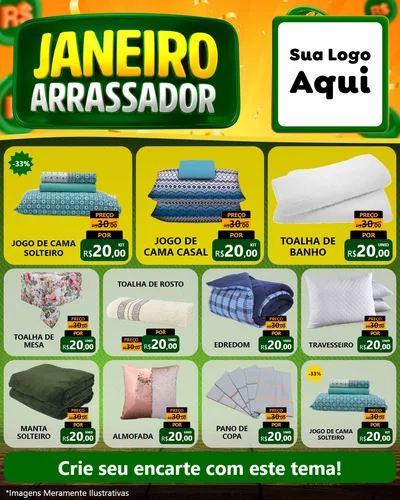 Modelo de Rede Social para Feed Instagram com o tema Janeiro Arrasador para Cama, Mesa e Banho