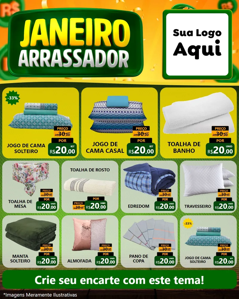 Modelo de Rede Social para Feed Instagram com o tema Janeiro Arrasador para Cama, Mesa e Banho