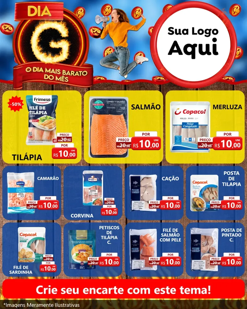 Modelo de Rede Social para Feed Instagram com o tema Dia G - O Dia Mais Barato Do Mês para Peixaria