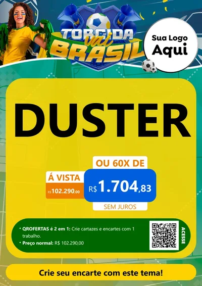 Modelo de Cartaz para Cartaz A4 Vertical com o tema Torcida Vai Brasil - Copa para Concessionaria de Carros