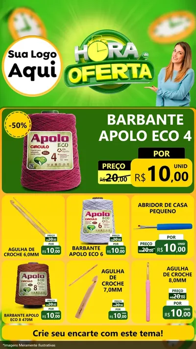 Modelo de Rede Social para Stories com o tema Hora da Oferta para Armarinho e Aviamentos