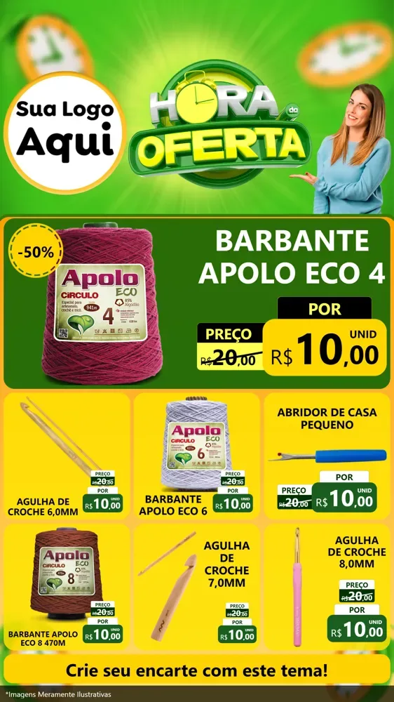 Modelo de Rede Social para Stories com o tema Hora da Oferta para Armarinho e Aviamentos