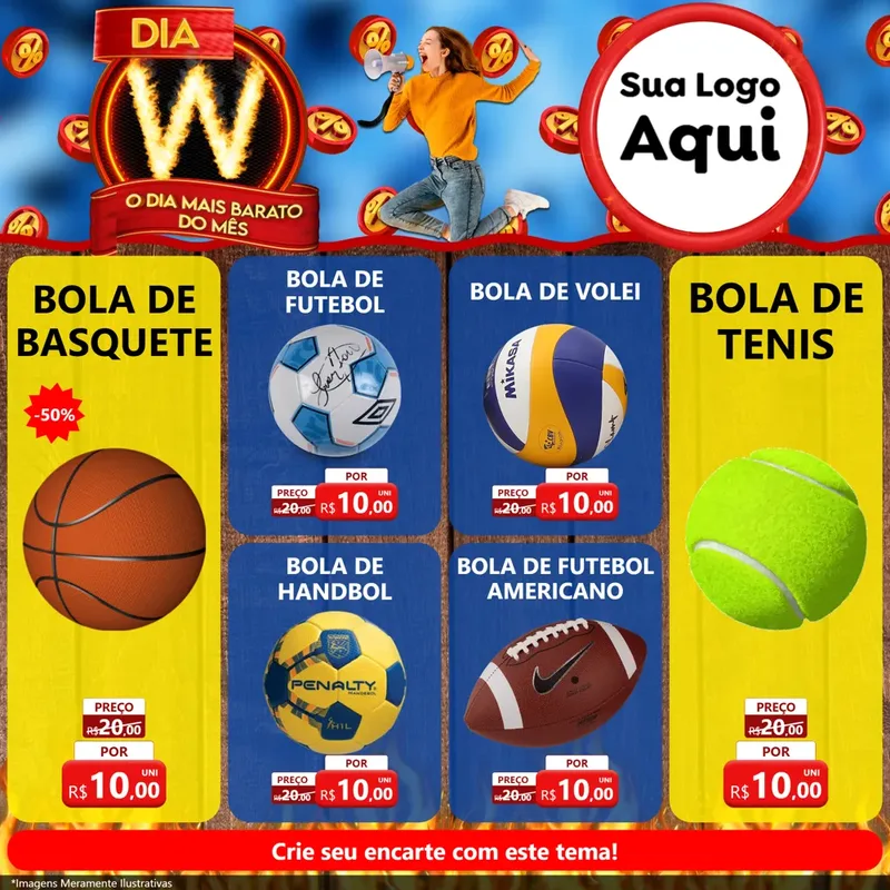 Modelo de Rede Social para Feed Facebook com o tema Dia W - O Dia Mais Barato Do Mês para Artigos Esportivos