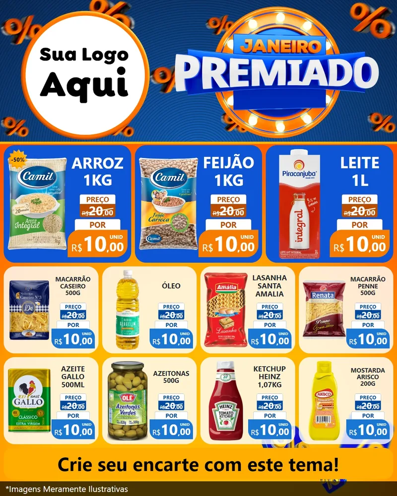 Modelo de Rede Social para Feed Instagram com o tema Janeiro Premiado para Supermercado