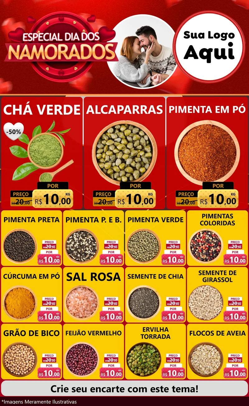 Modelo de Encarte para Encarte Grande com o tema Especial Dia Dos Namorados para Produtos Naturais
