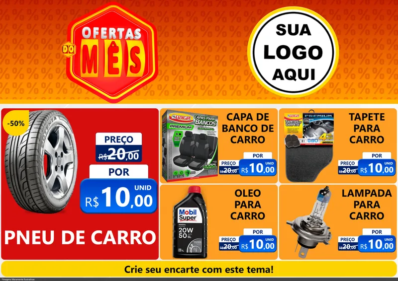 Modelo de Encarte para Encarte A4 Horizontal com o tema Ofertas do Mês para Auto peças
