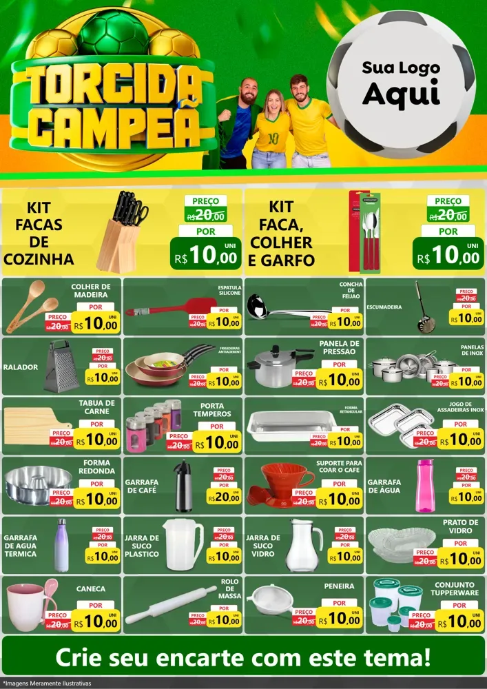 Modelo de Encarte para Encarte A4 Vertical com o tema Torcida Campeã - Copa para Utilidades Domésticas
